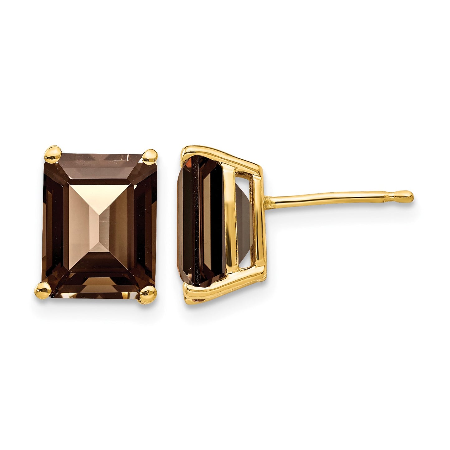 14k 9x7mm Emerald-cut Smoky Quartz Post Earrings