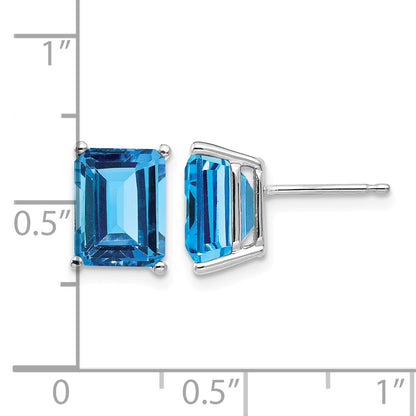 14k White Gold 9x7mm Emerald-Cut Blue Topaz Post Earrings