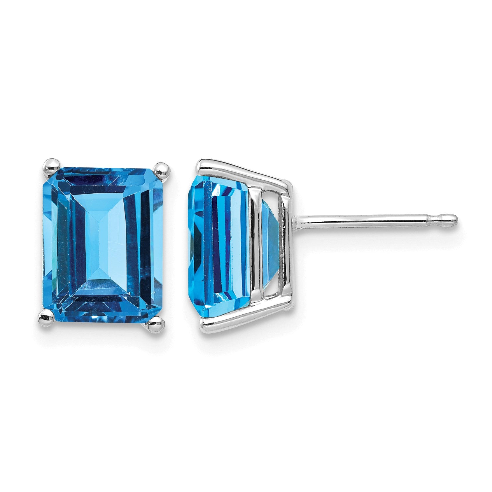 14k White Gold 9x7mm Emerald Post Earring Mountings