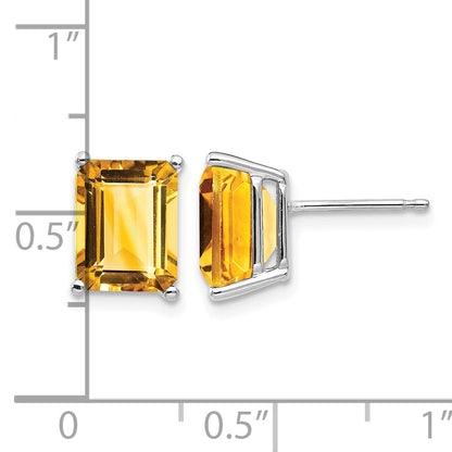 14k White Gold 9x7mm Emerald-Cut Citrine Post Earrings
