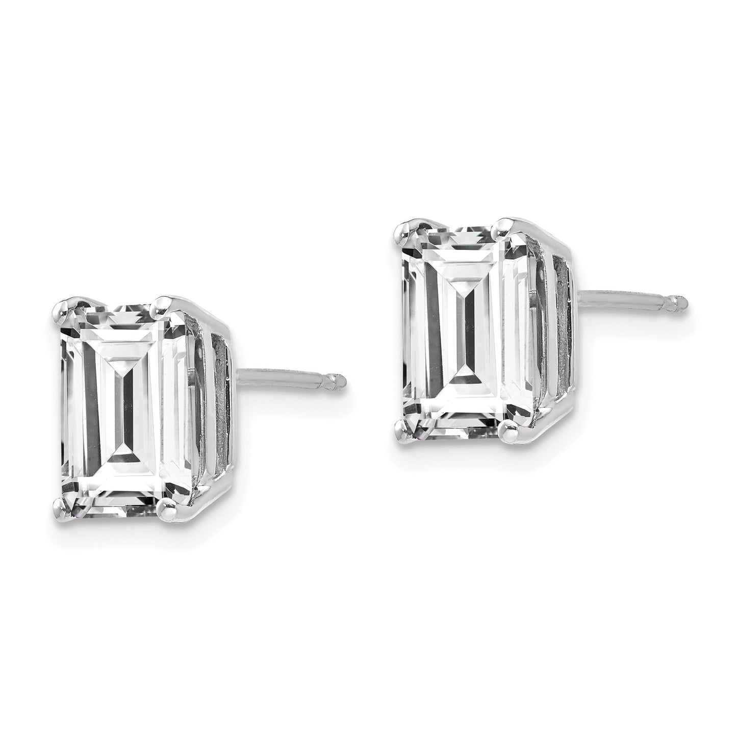 14k White Gold 9x7mm Emerald-Cut Cubic Zirconia Post Earrings