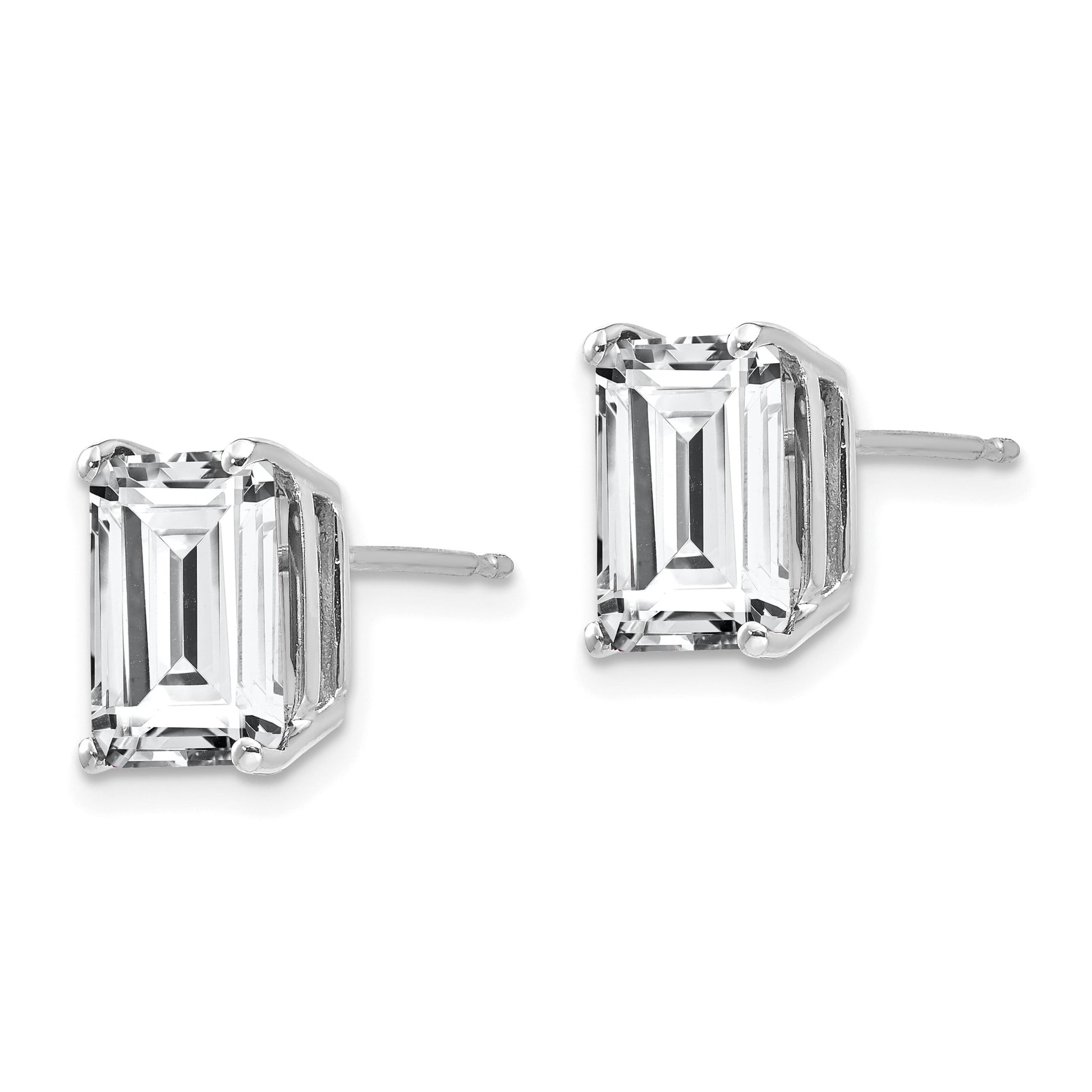 14k White Gold 9x7mm Emerald-Cut Cubic Zirconia Post Earrings