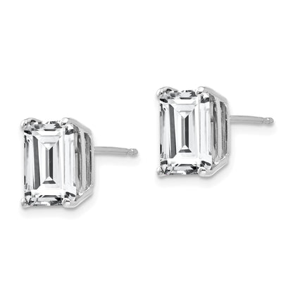 14k White Gold 9x7mm Emerald-Cut Cubic Zirconia Post Earrings