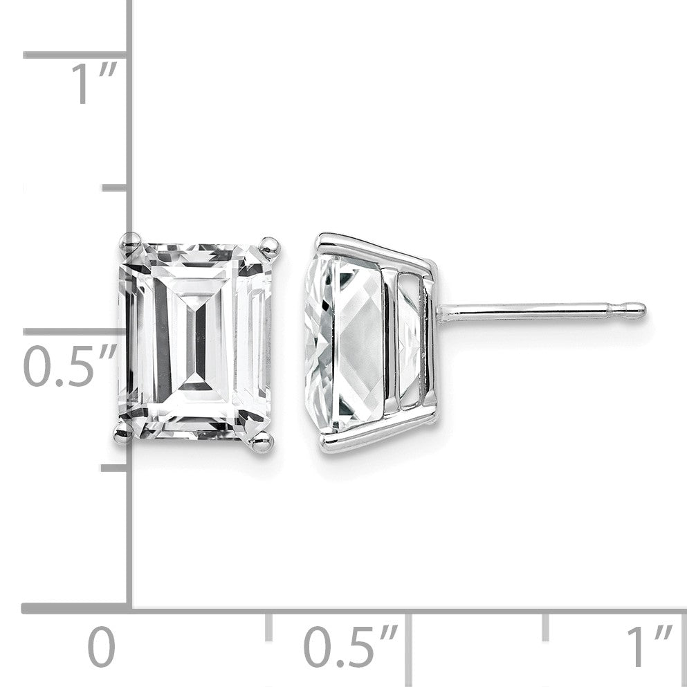 14k White Gold 9x7mm Emerald-Cut Cubic Zirconia Post Earrings