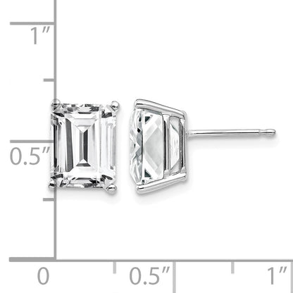 14k White Gold 9x7mm Emerald-Cut Cubic Zirconia Post Earrings