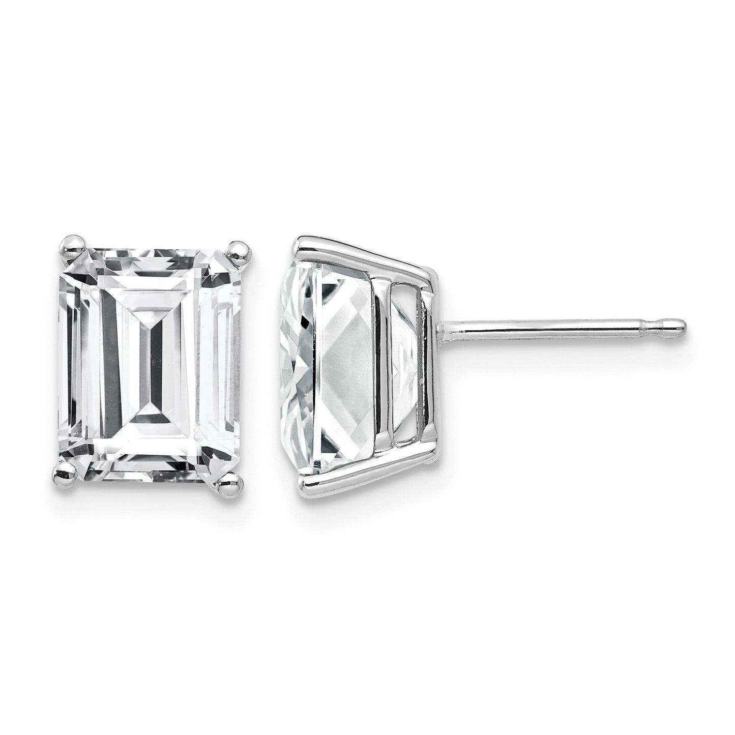 14k White Gold 9x7mm Emerald-Cut Cubic Zirconia Post Earrings