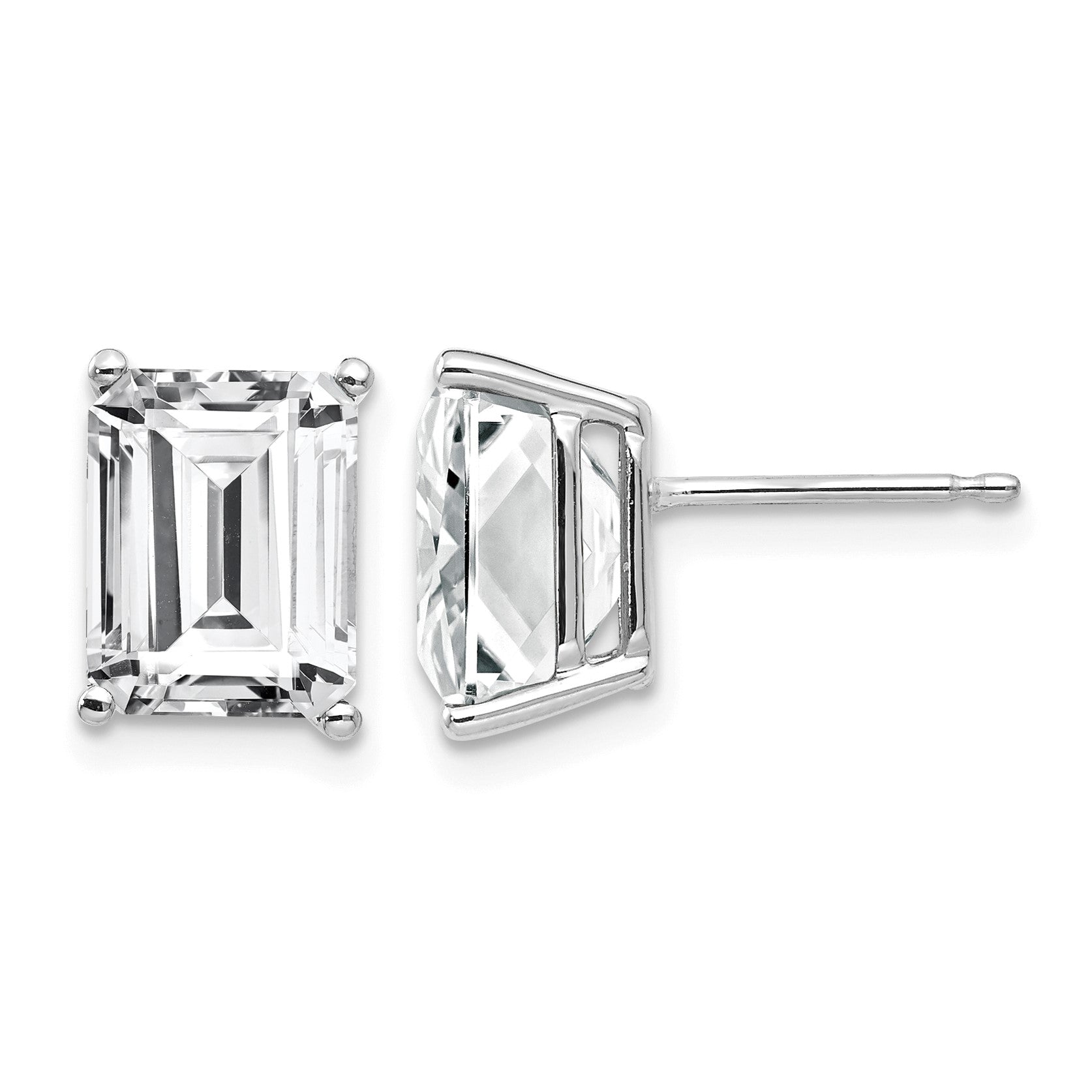 14k White Gold 9x7mm Emerald-Cut Cubic Zirconia Post Earrings