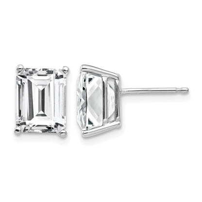 14k White Gold 9x7mm Emerald-Cut Cubic Zirconia Post Earrings