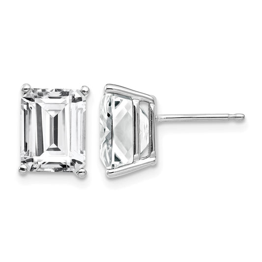 14k White Gold 9x7mm Emerald-Cut Cubic Zirconia Post Earrings