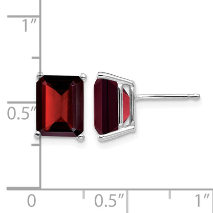 14k White Gold 9x7mm Emerald-cut Garnet Post Earrings