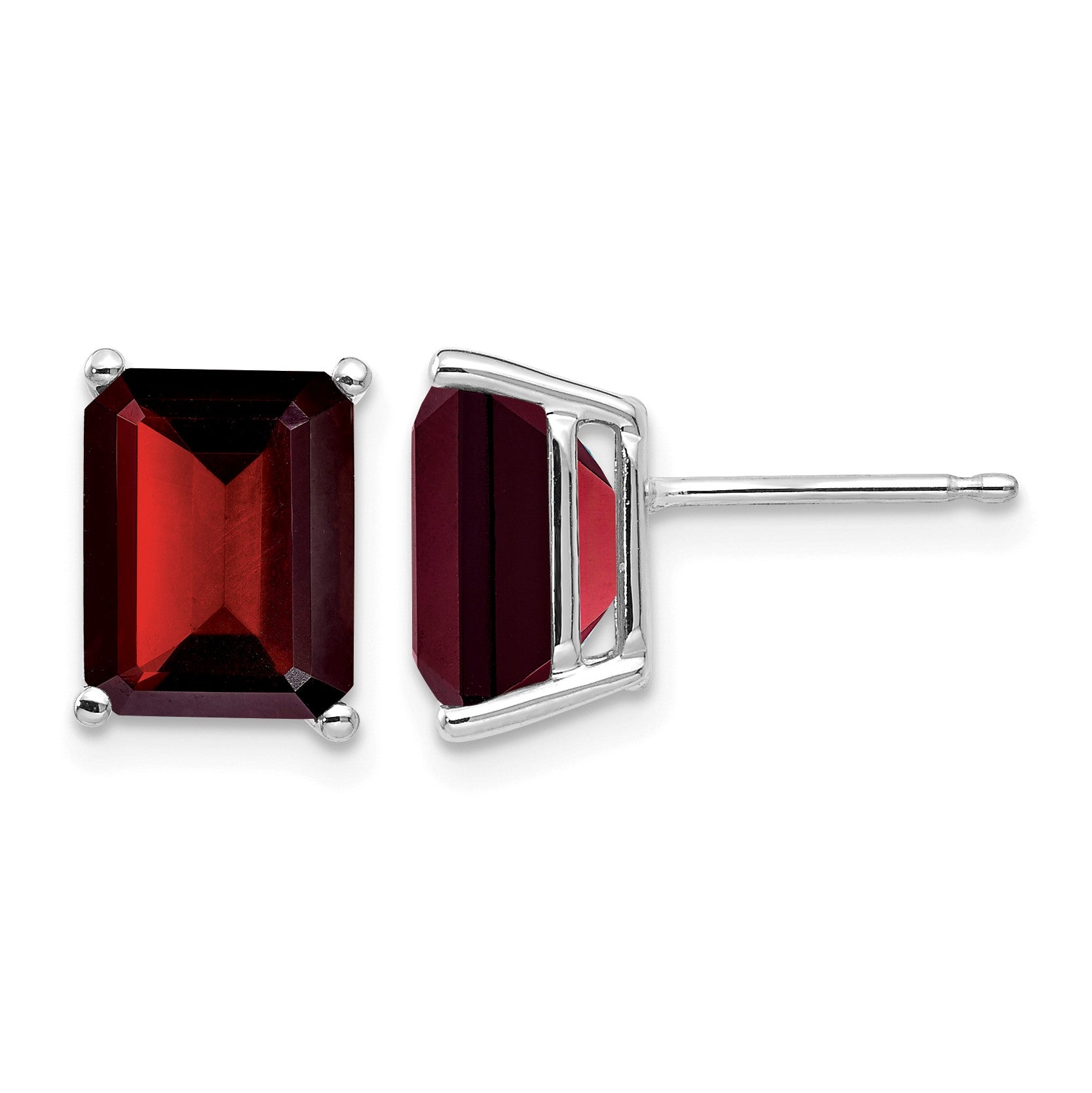 14k White Gold 9x7mm Emerald-cut Garnet Post Earrings