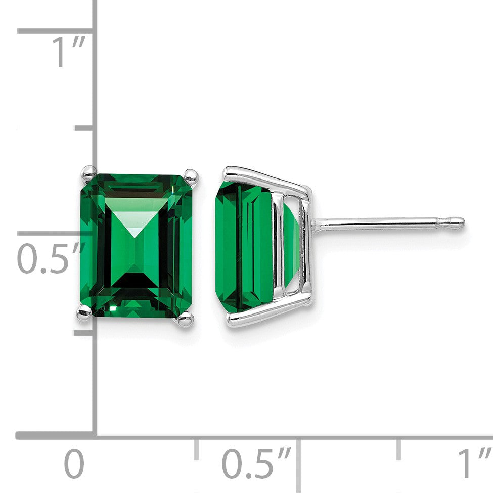 14k White Gold 9x7mm Emerald-Cut Mount St. Helens Post Earrings
