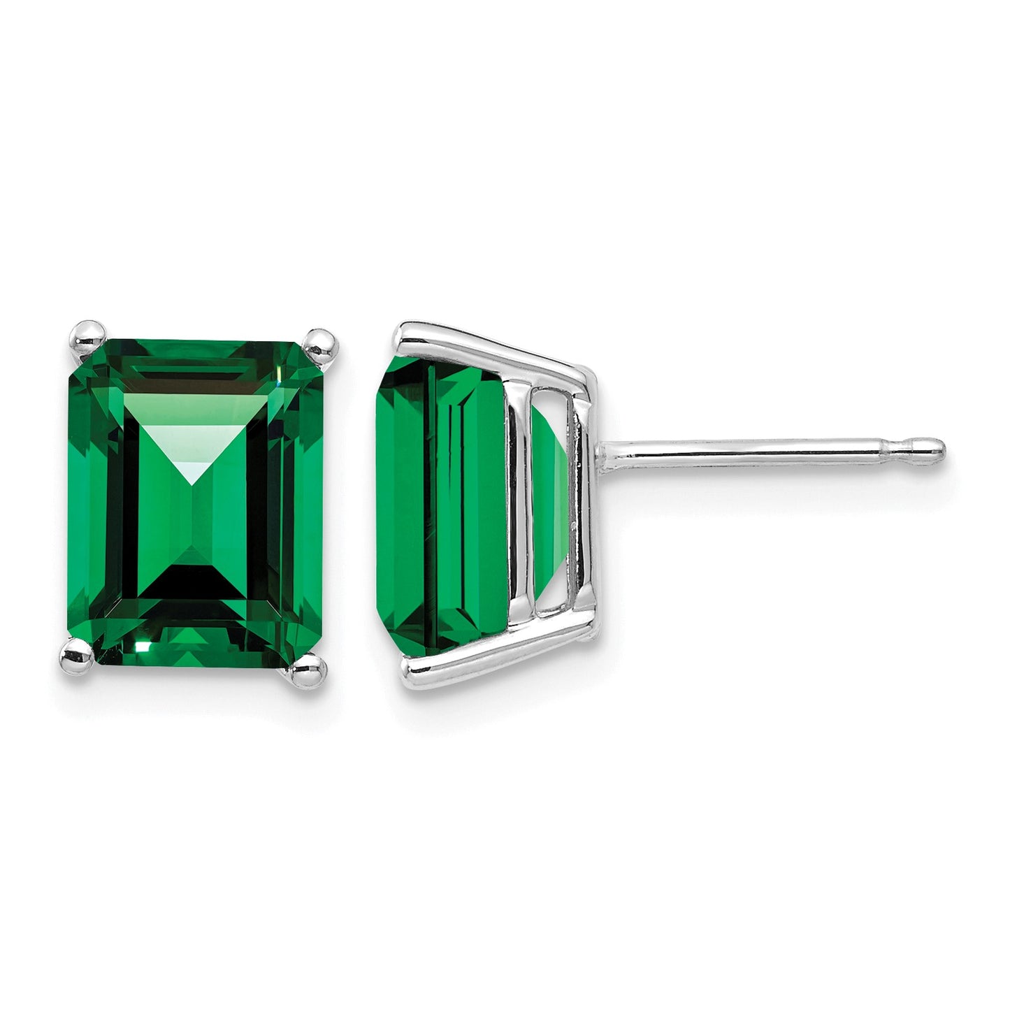 14k White Gold 9x7mm Emerald-Cut Mount St. Helens Post Earrings