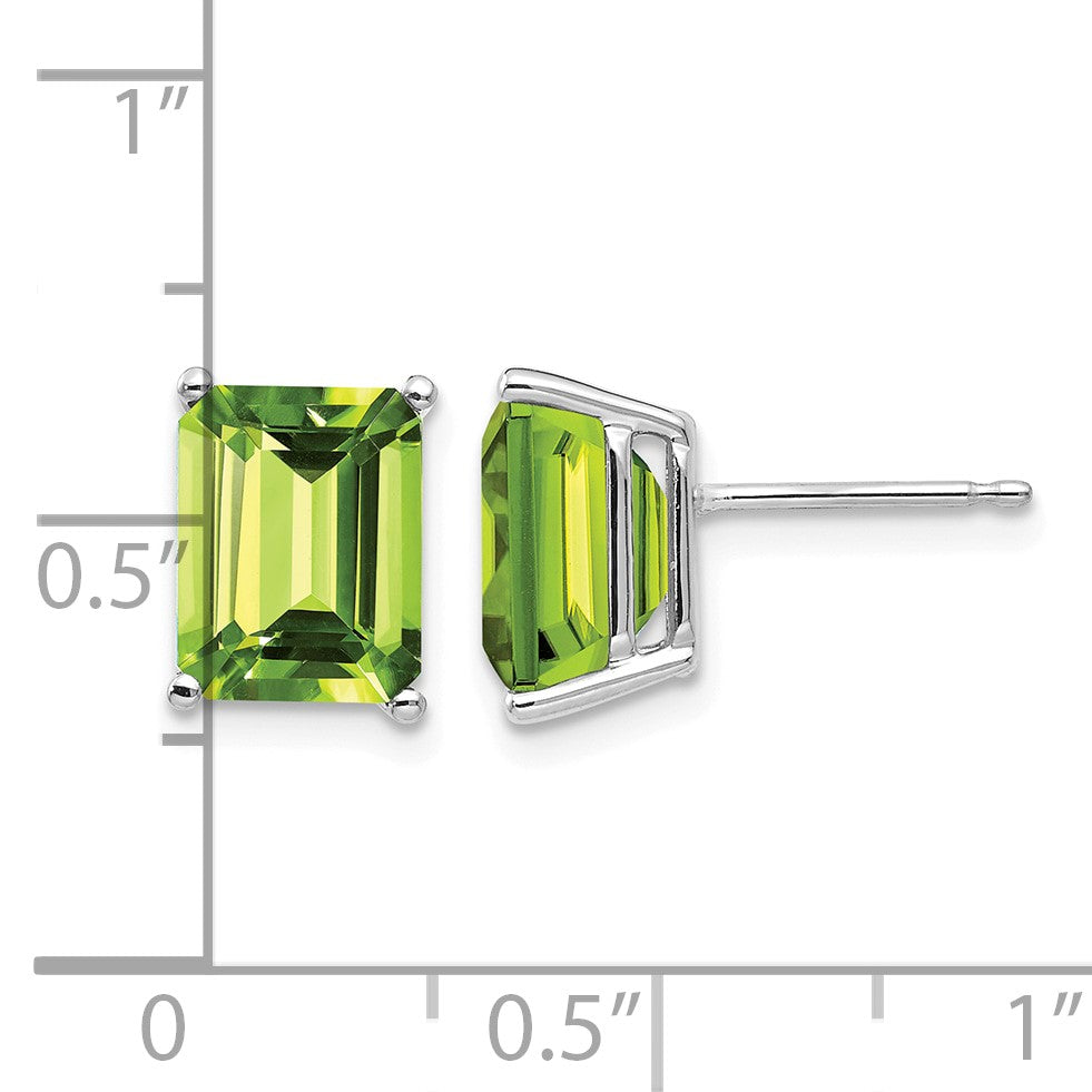 14k White Gold 9x7mm Emerald-Cut Peridot Post Earrings