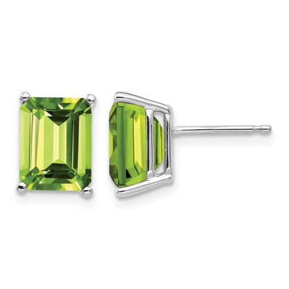 14k White Gold 9x7mm Emerald-Cut Peridot Post Earrings