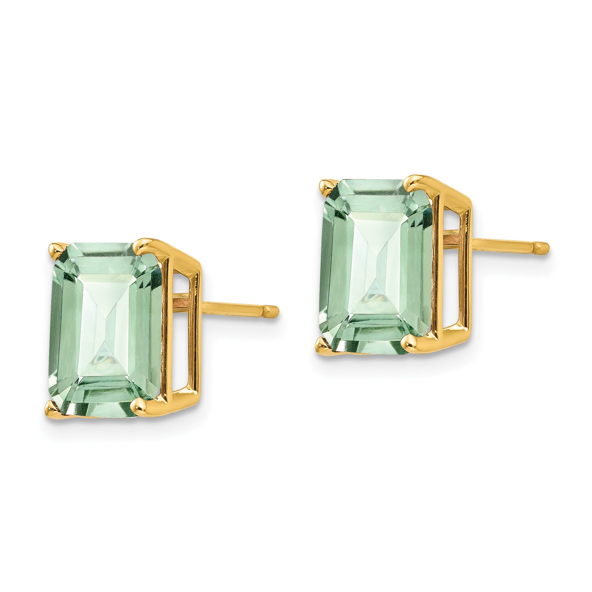 14k 10x8mm Emerald-Cut Green Quartz Post Earrings