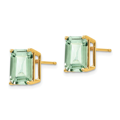 14k 10x8mm Emerald-Cut Green Quartz Post Earrings