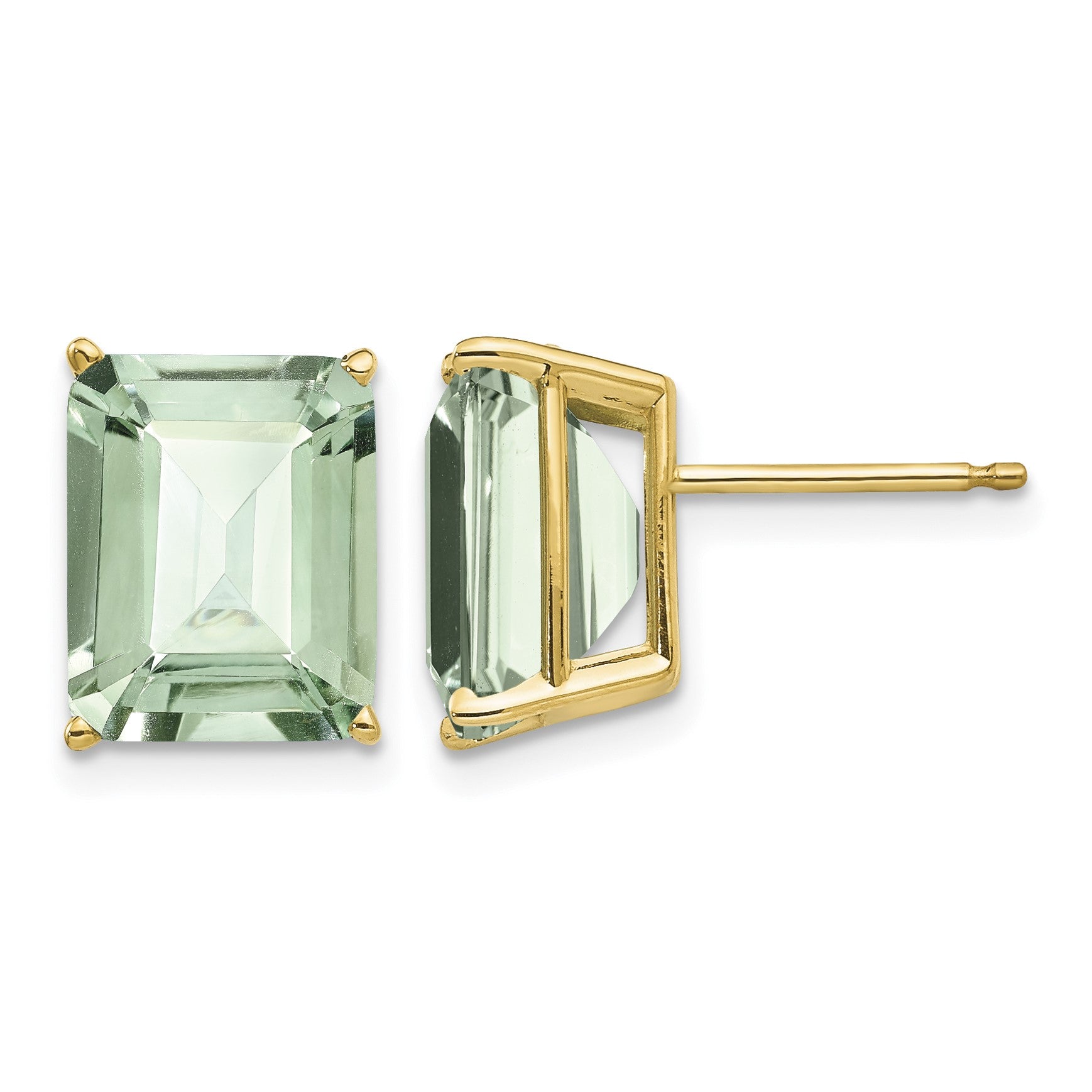 14k 10x8mm Emerald-Cut Green Quartz Post Earrings