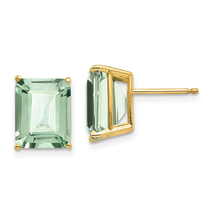 14k 10x8 Emerald-Cut Green Quartz Earrings