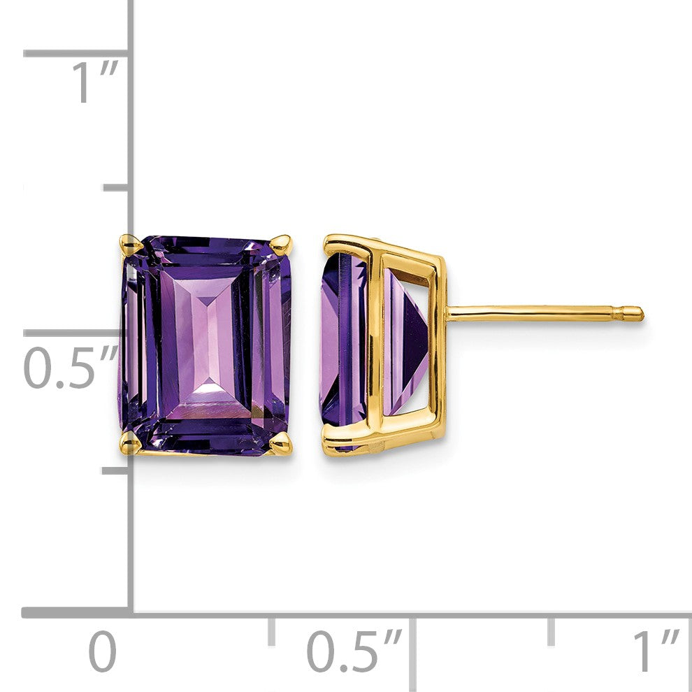 14k 10x8mm Emerald-Cut Amethyst Post Earrings