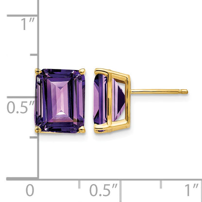 14k 10x8mm Emerald-Cut Amethyst Post Earrings