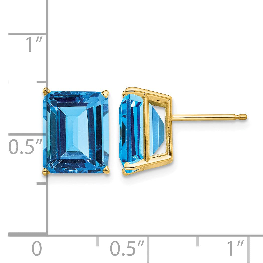 14k 10x8mm Emerald-Cut Blue Topaz Post Earrings
