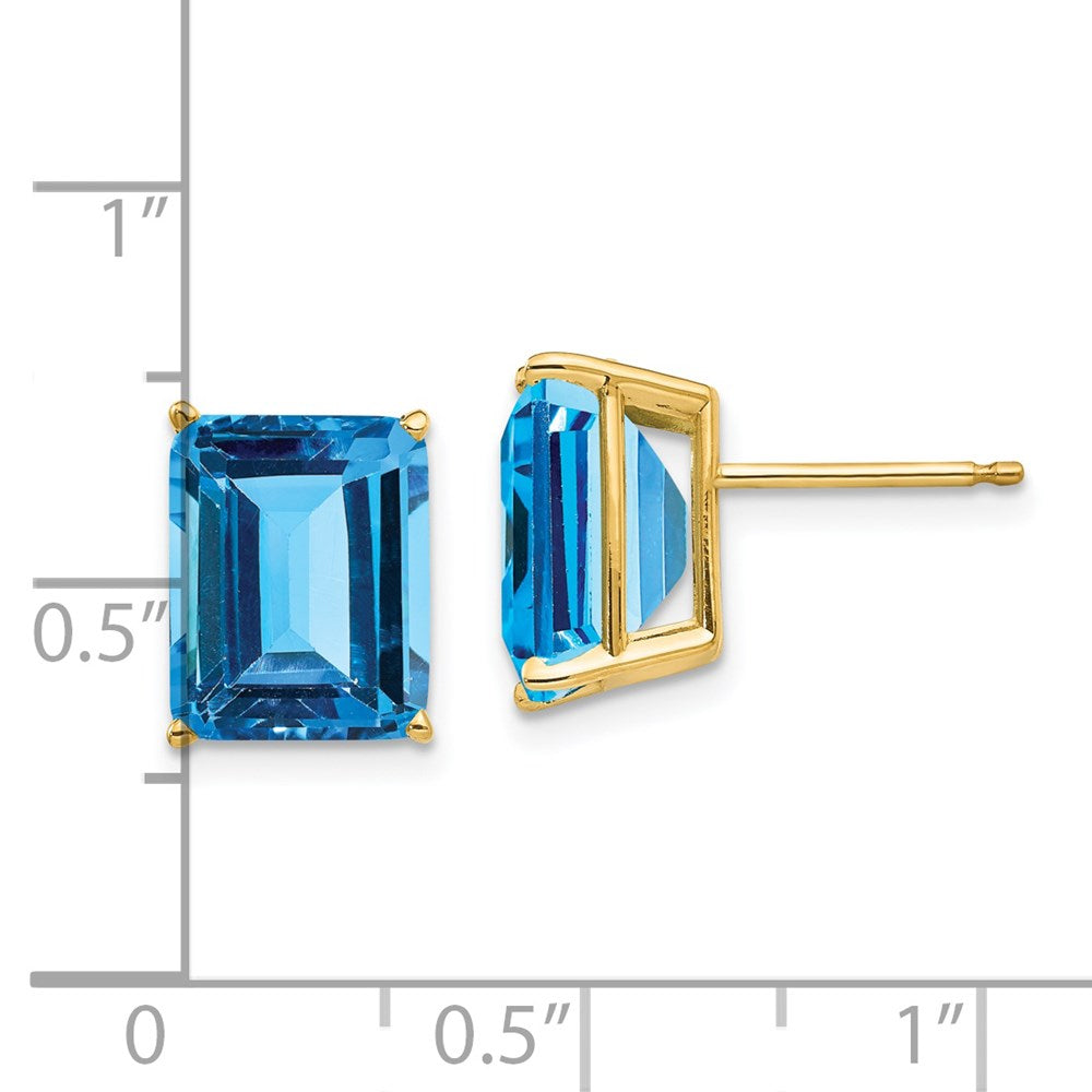 14k 10x8mm Emerald Cut Blue Topaz Earrings