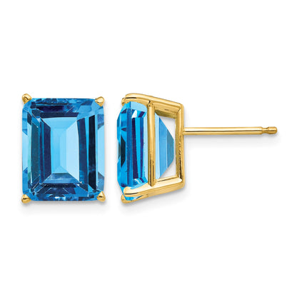 14k 10x8mm Emerald-Cut Blue Topaz Post Earrings