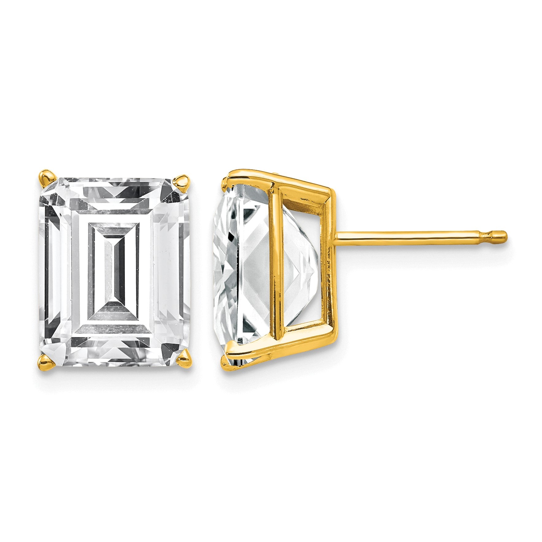 14k 10x8mm Emerald-Cut Cubic Zirconia Post Earrings