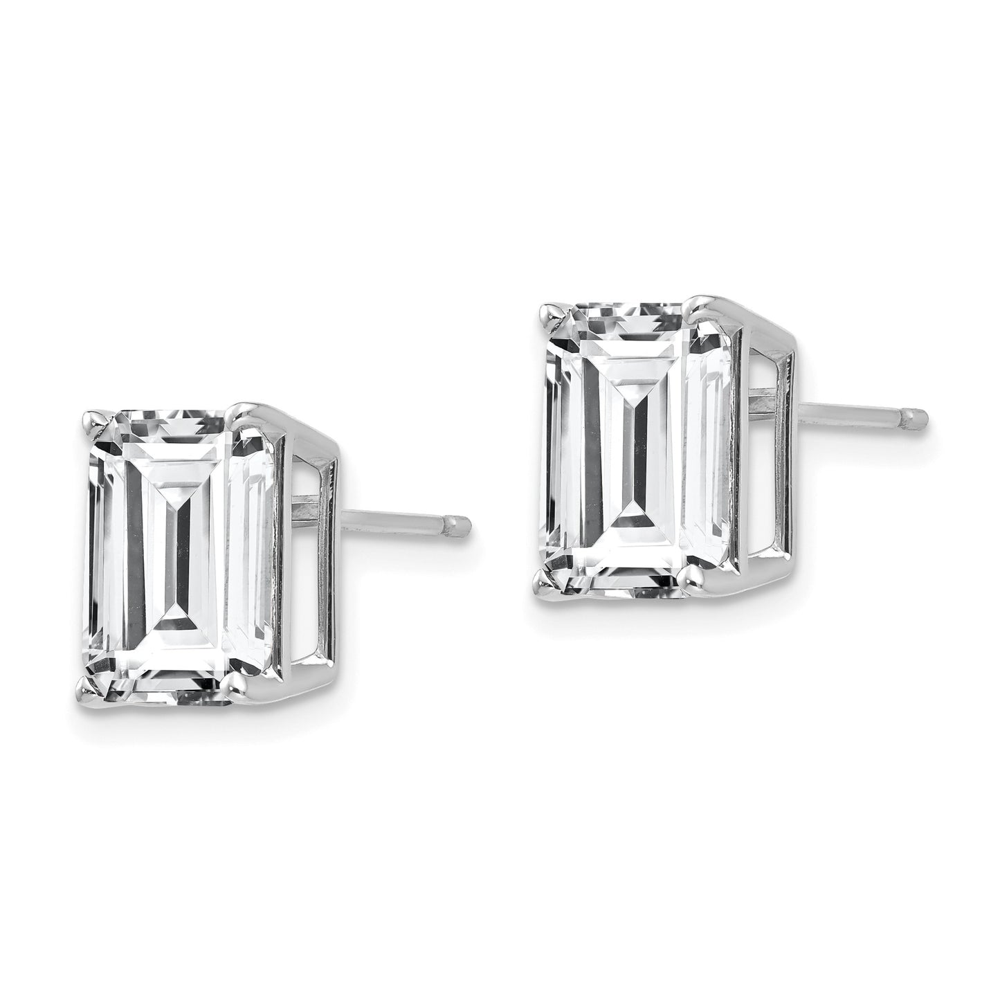 14k White Gold 10x8mm Emerald-Cut Cubic Zirconia Post Earrings