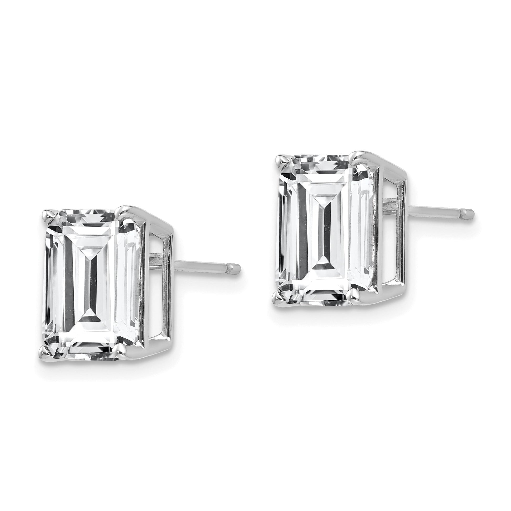 14k White Gold 10x8mm Emerald-Cut Cubic Zirconia Post Earrings