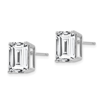 14k White Gold 10x8mm Emerald-Cut Cubic Zirconia Post Earrings