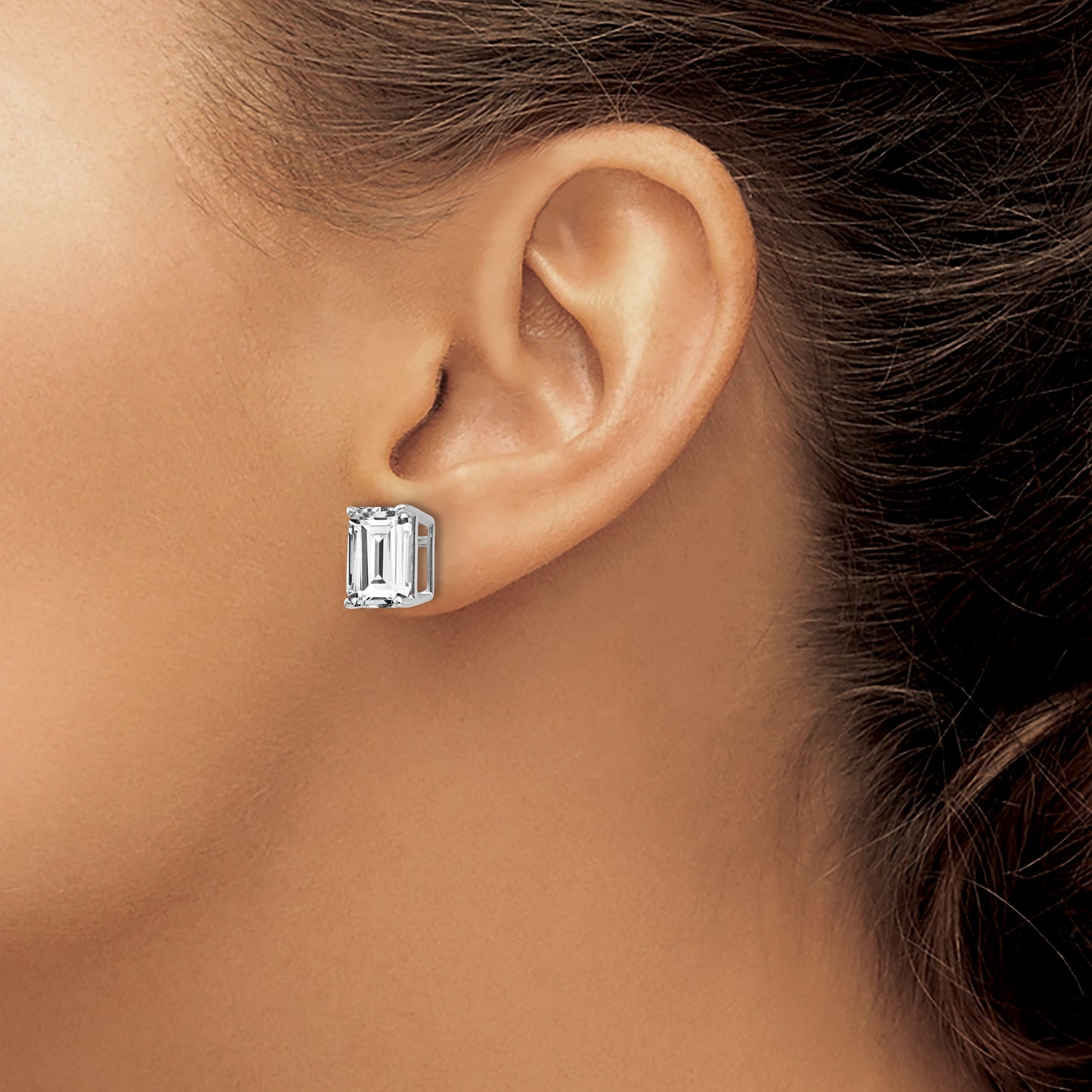 14k White Gold 10x8mm Emerald-Cut Cubic Zirconia Post Earrings