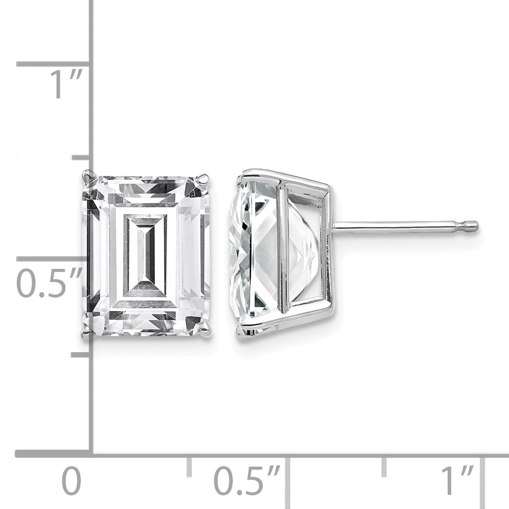 14k White Gold 10x8mm Emerald-Cut Cubic Zirconia Post Earrings