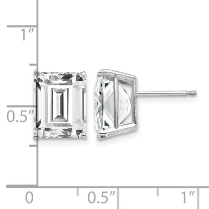 14k White Gold 10x8mm Emerald-Cut Cubic Zirconia Post Earrings