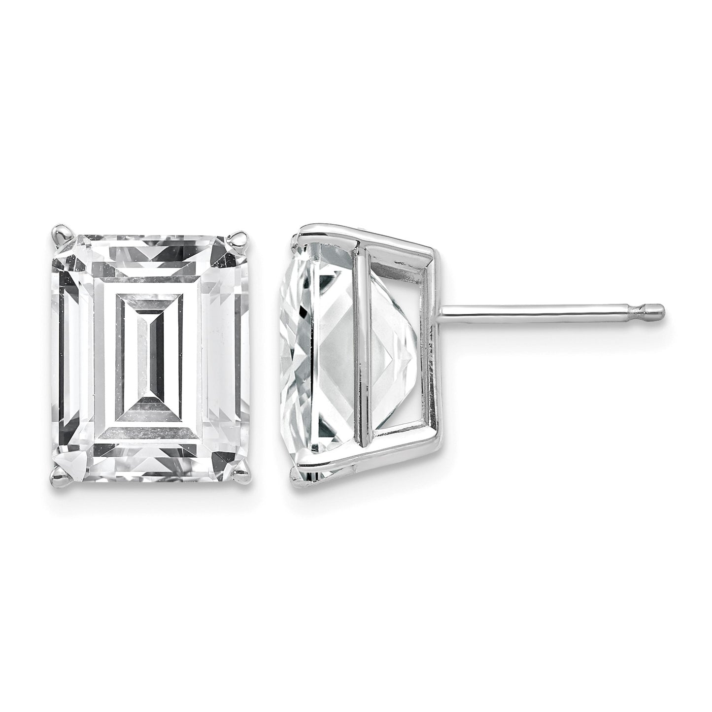 14k White Gold 10x8mm Emerald-Cut Cubic Zirconia Post Earrings