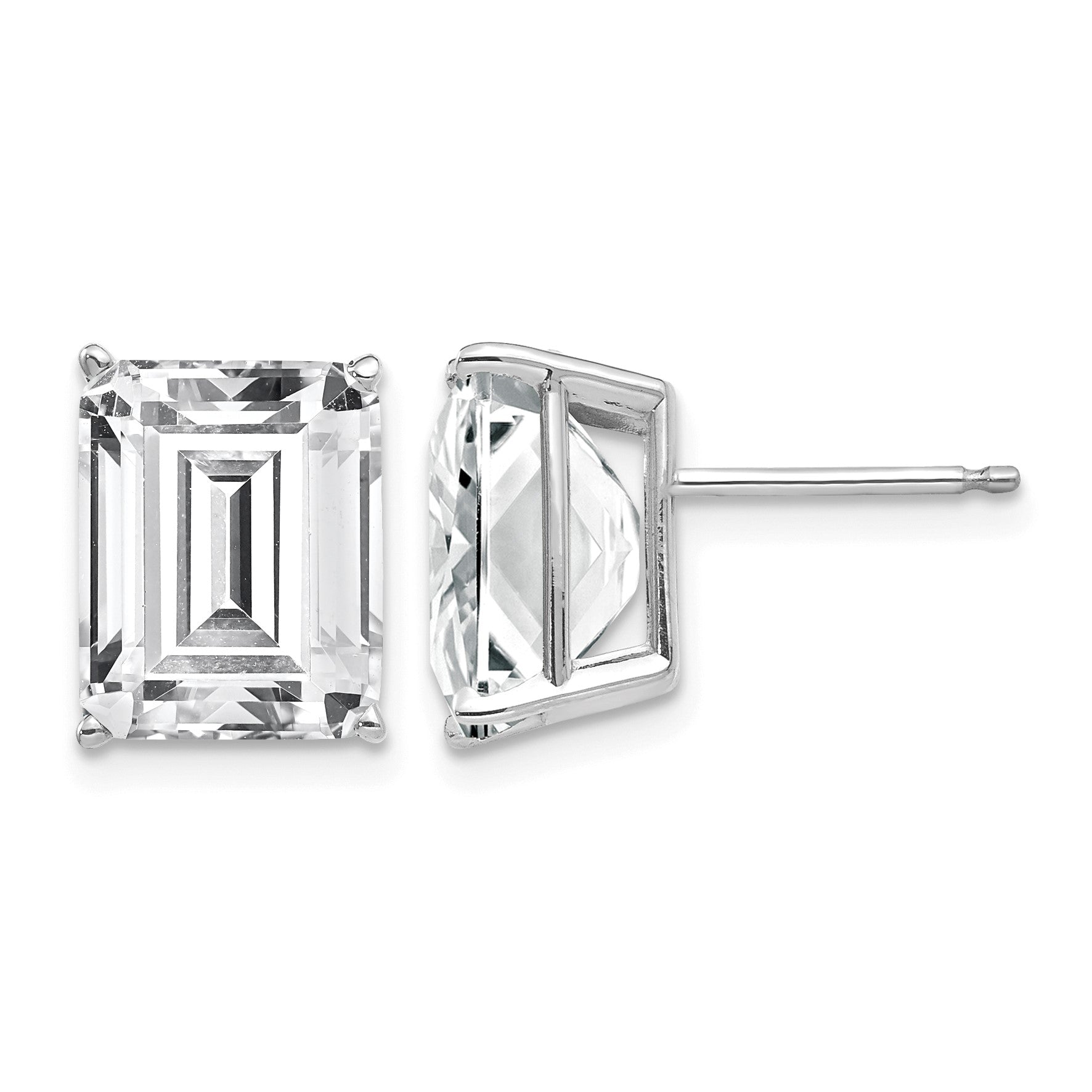 14k White Gold 10x8mm Emerald-Cut Cubic Zirconia Post Earrings