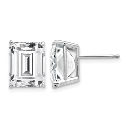 14k White Gold 10x8mm Emerald-Cut Cubic Zirconia Post Earrings