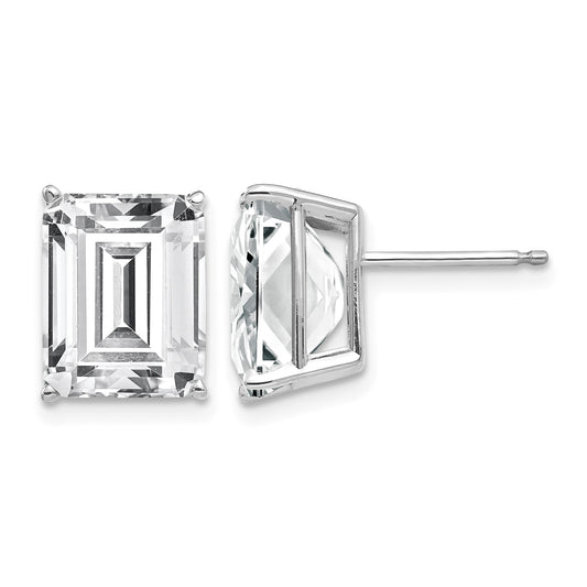 14k White Gold 10x8mm Emerald-Cut Cubic Zirconia Post Earrings
