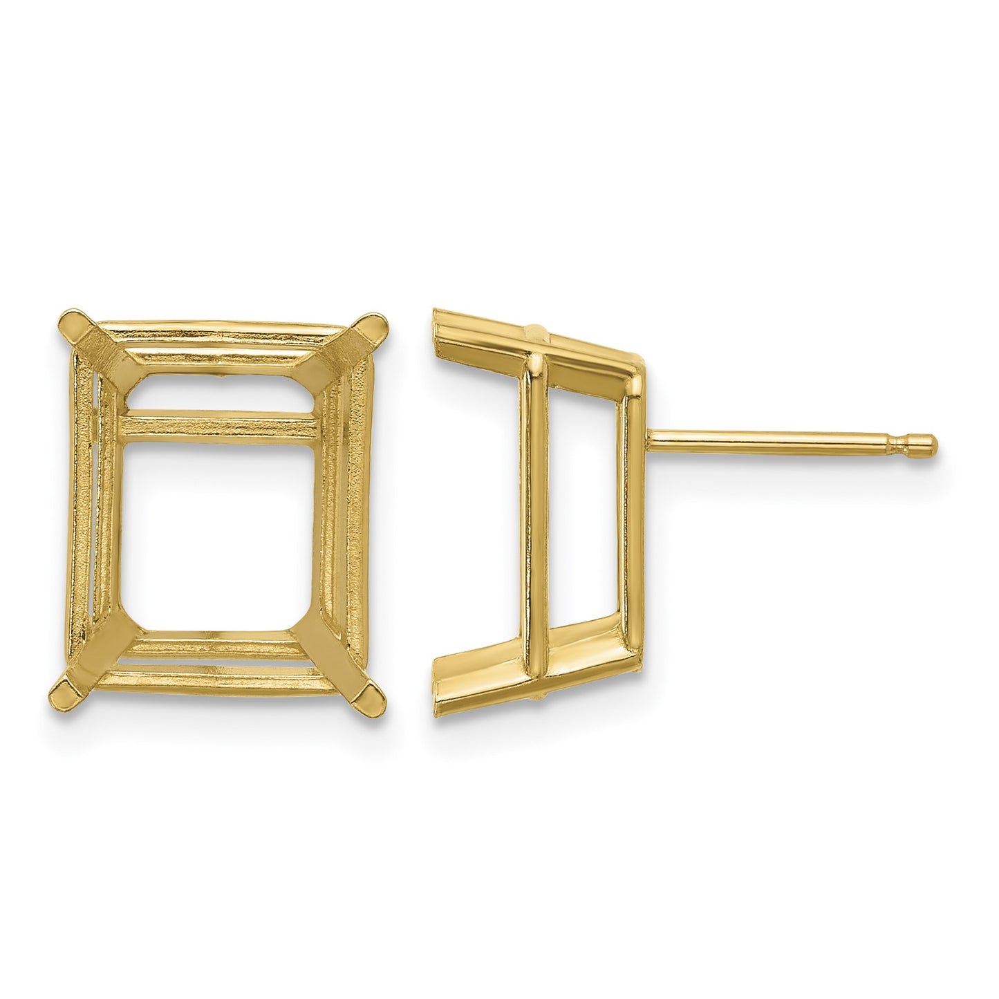 14k 12x10mm Emerald-cut Post Earring Mountings