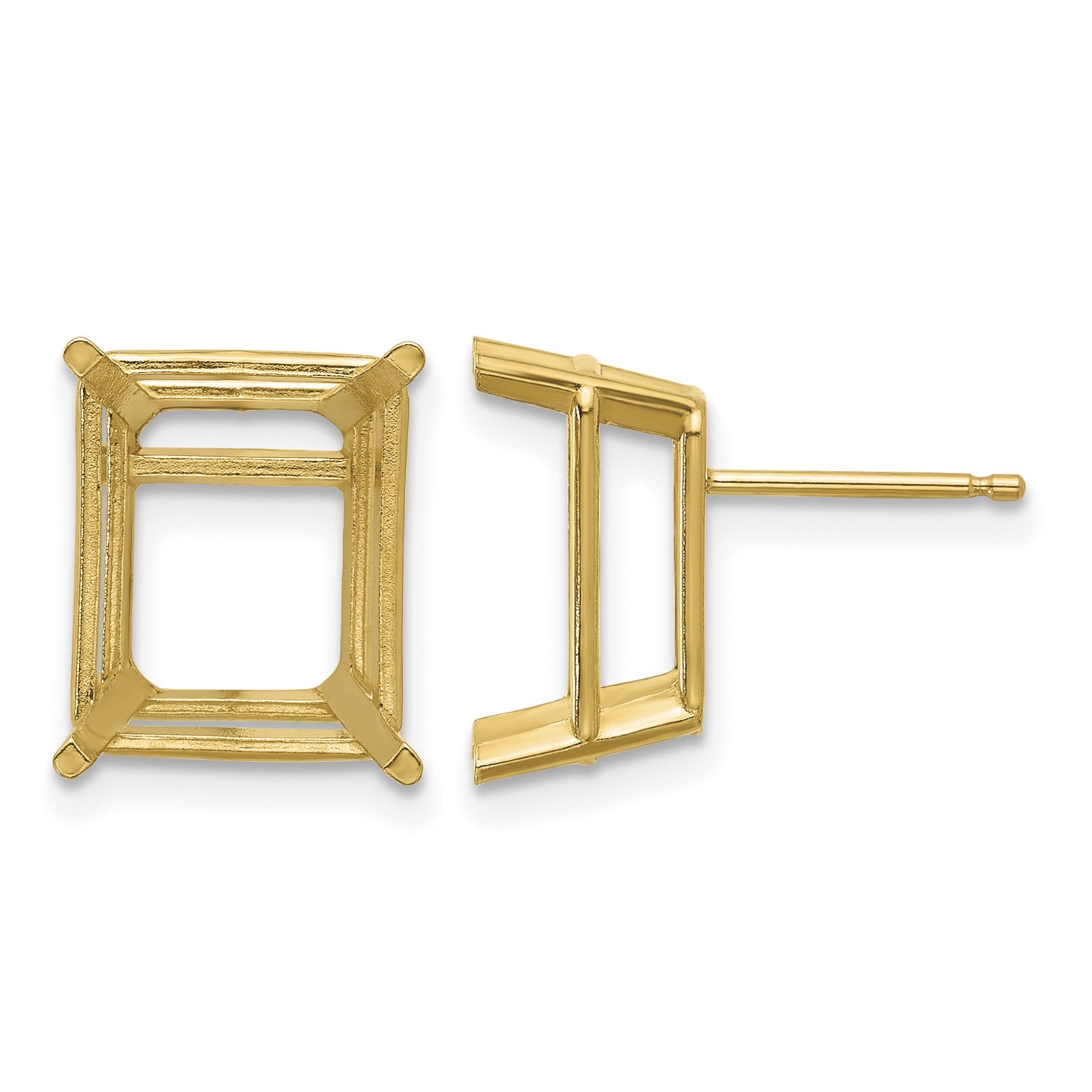 14k 12x10mm Emerald-cut Post Earring Mountings