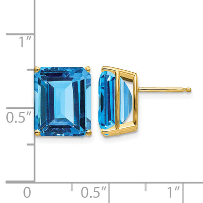 14k 12x10mm Emerald-Cut Blue Topaz Post Earrings