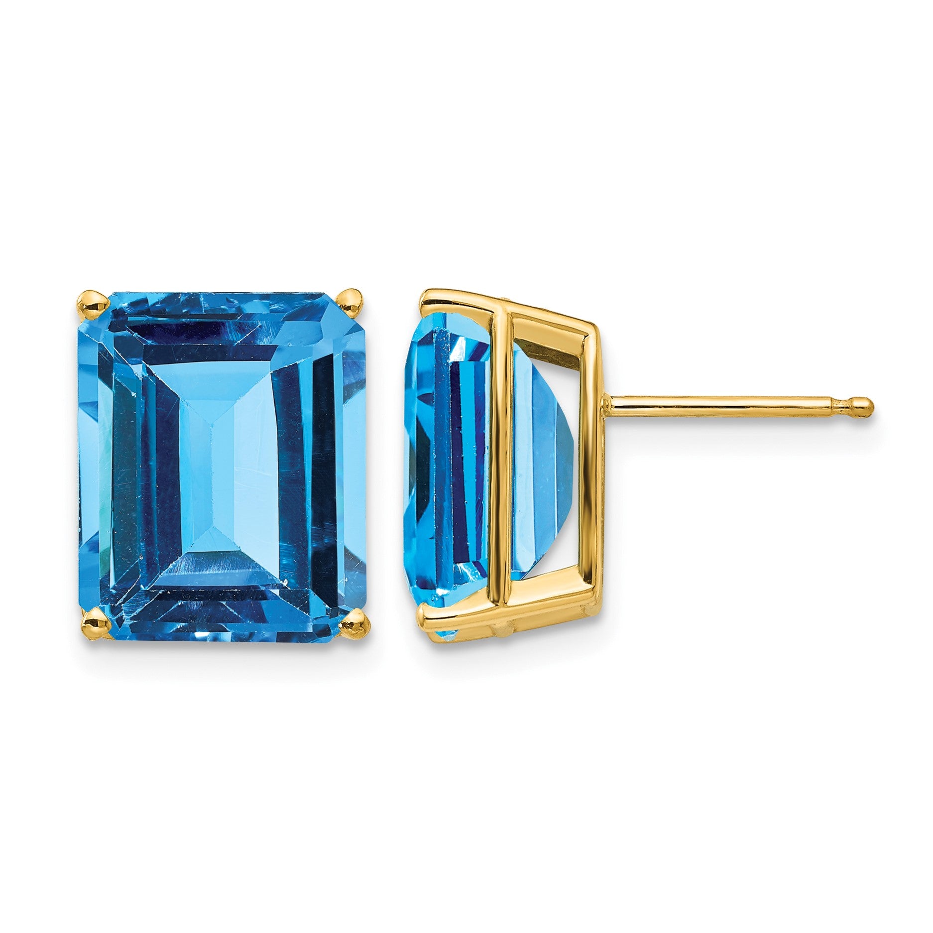 14k 12x10mm Emerald-Cut Blue Topaz Post Earrings