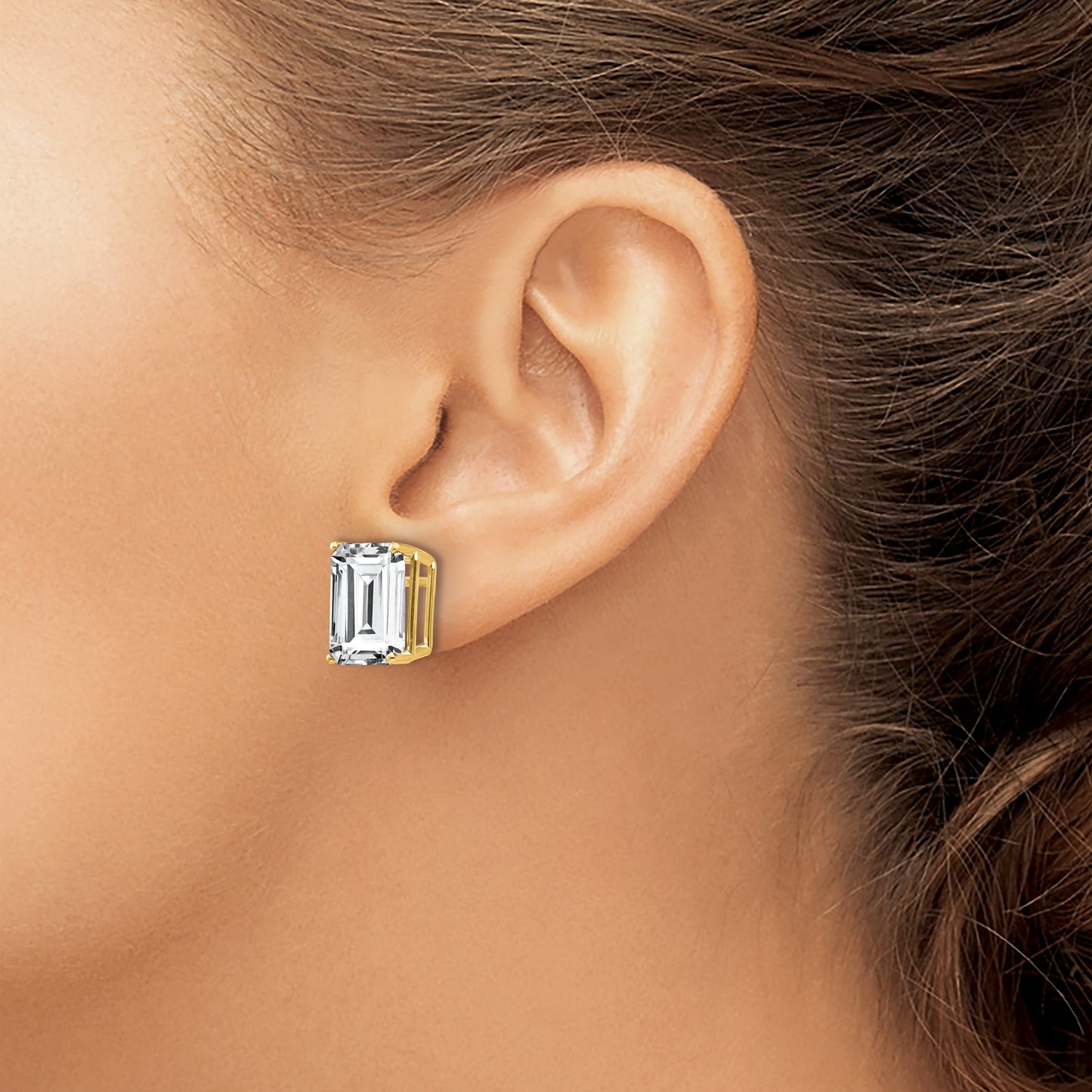 14k 12x10mm Emerald-Cut Cubic Zirconia Post Earrings