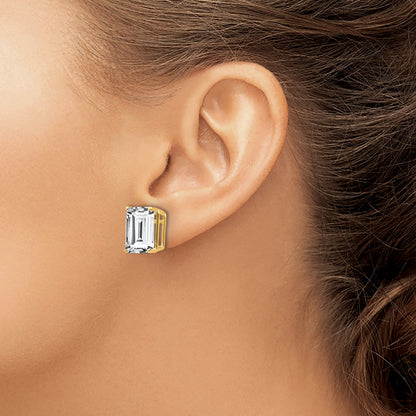 14k 12x10mm Emerald-Cut Cubic Zirconia Post Earrings