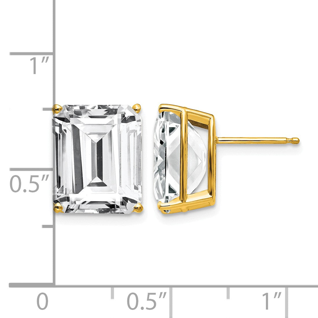 14k 12x10mm Emerald-Cut Cubic Zirconia Post Earrings