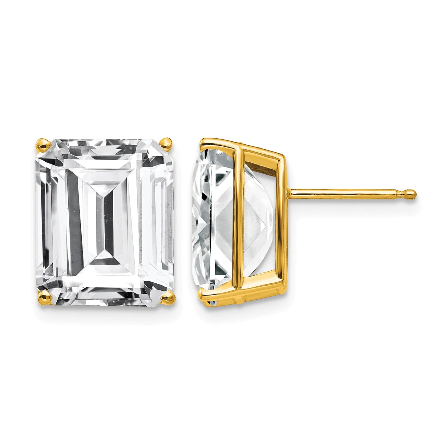 14k 12x10mm Emerald-Cut Cubic Zirconia Post Earrings