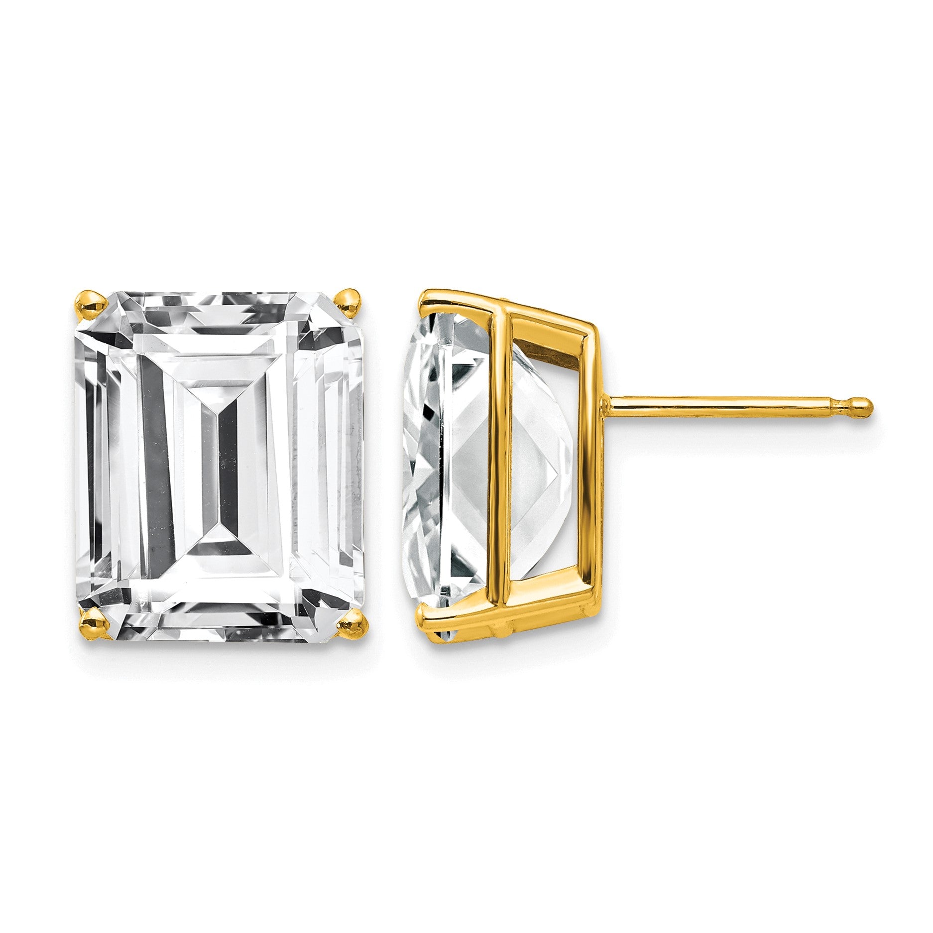 14k 12x10mm Emerald-Cut Cubic Zirconia Post Earrings