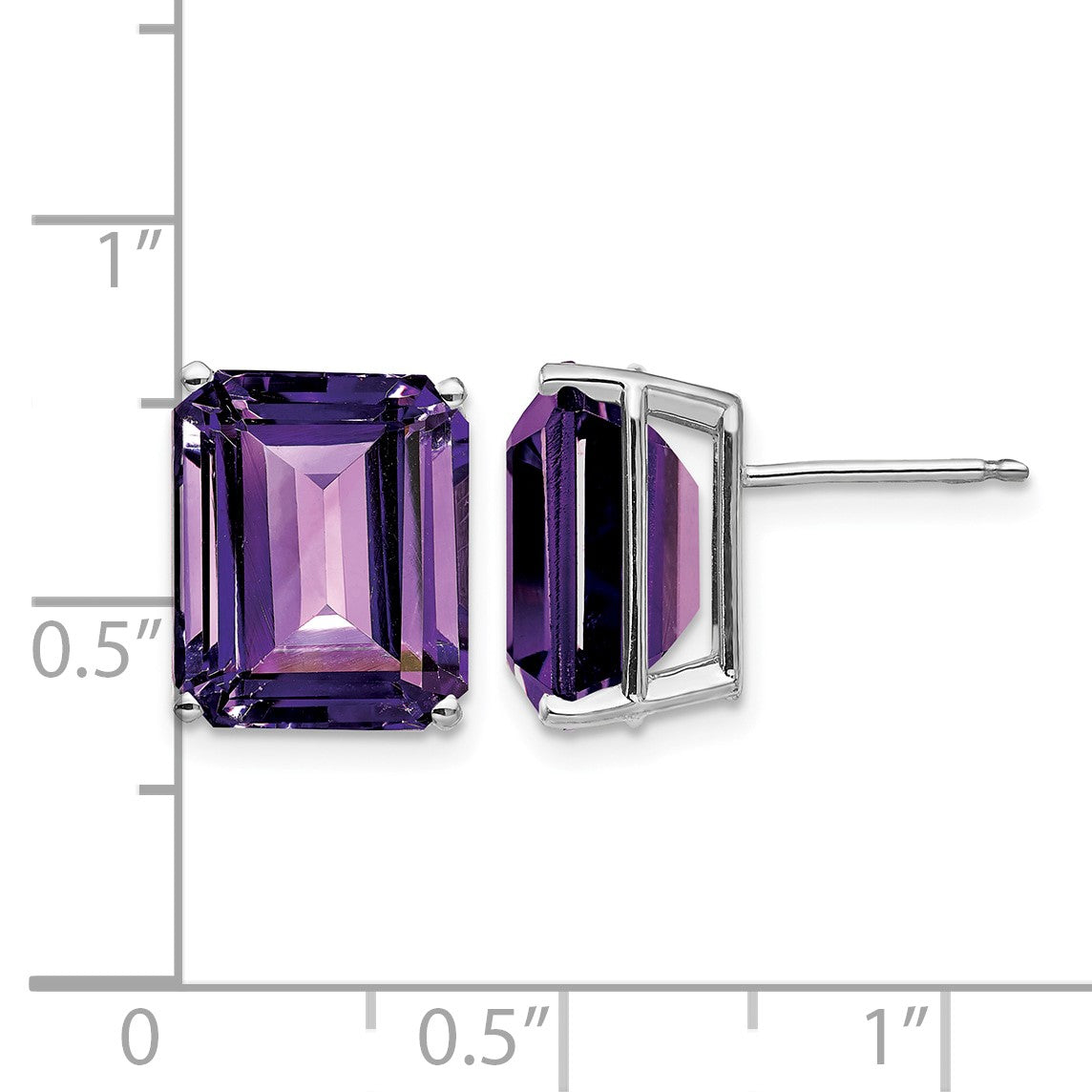 14k White Gold 12x10mm Emerald-Cut Amethyst Post Earrings