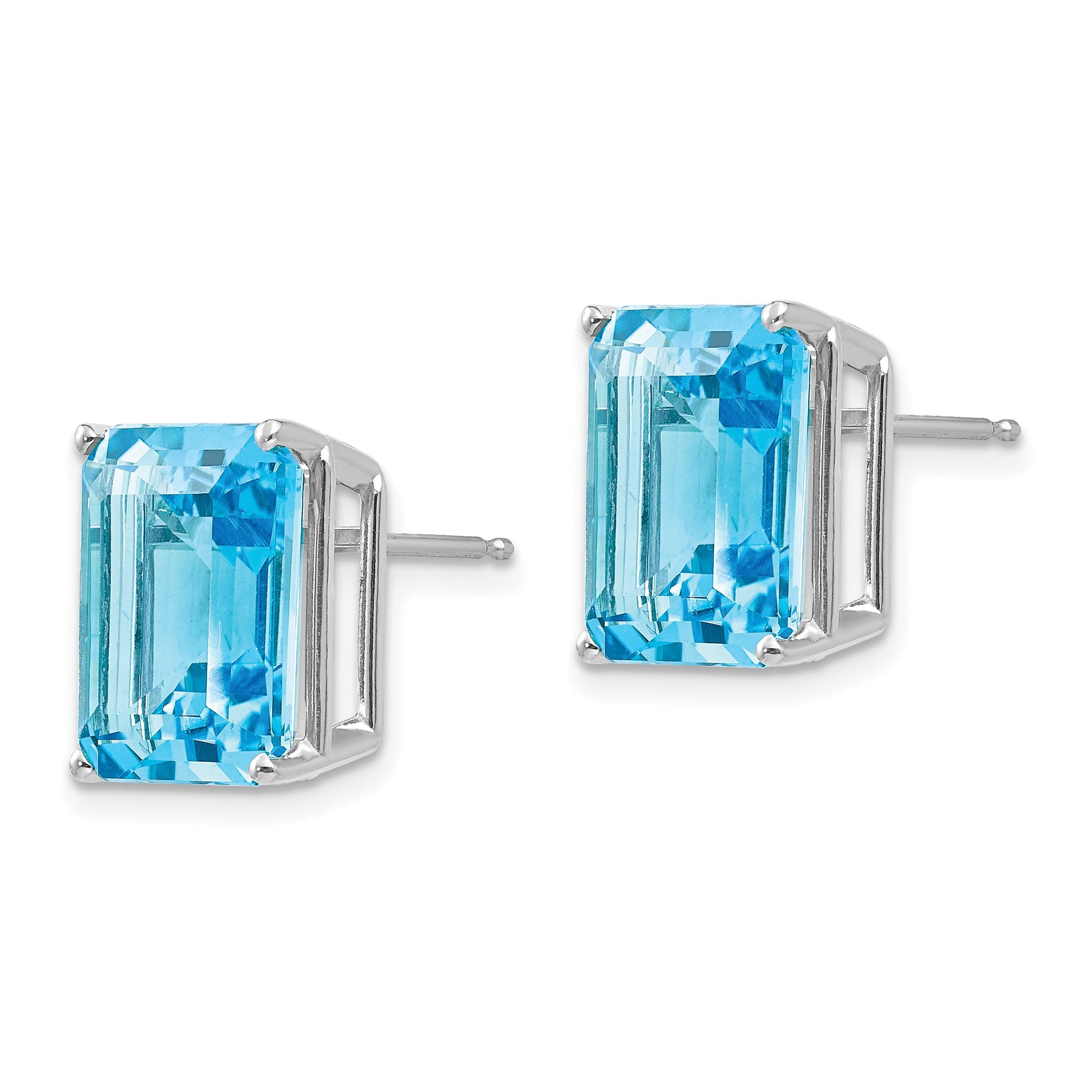 14k White Gold 12x10mm Emerald-Cut Post Earring Mountings